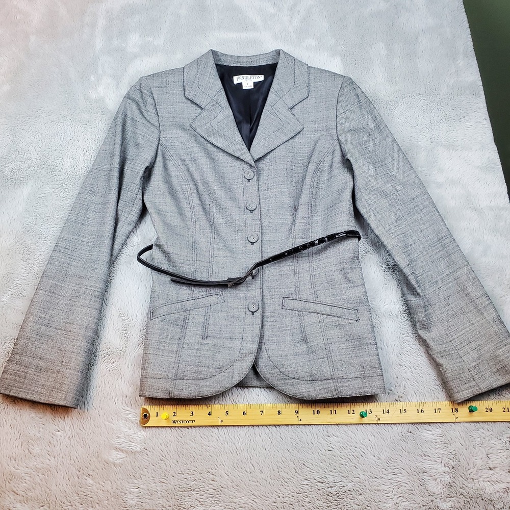 Pendleton Blazer Womens 2P Virgin Wool Belted Button Front Tailored Jacket Gray